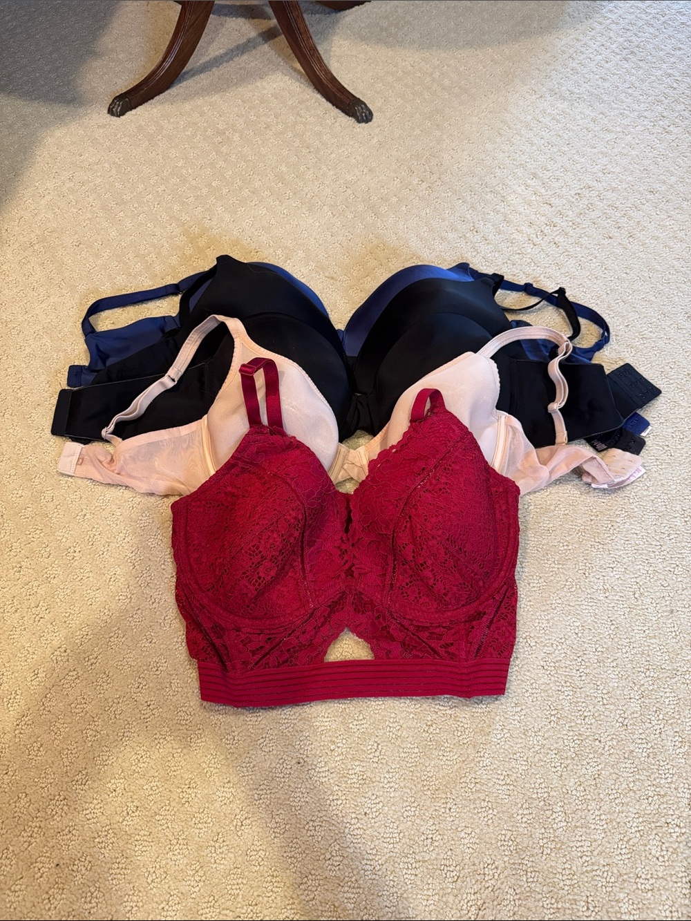 5 Victoria's Secret Red Lace Longline Bralette with Black and Blush T-Shirt Bras